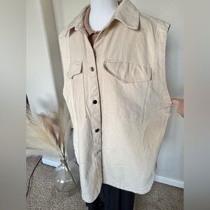 H&M - Cotton Oversized Sleeveless Beige Button-Up Vest